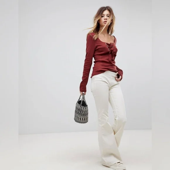 Free People Looking Back Rust Lace Up Shirt - Picture 6 of 6